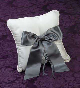 Silk and Platinum Bow Ring Pillow
